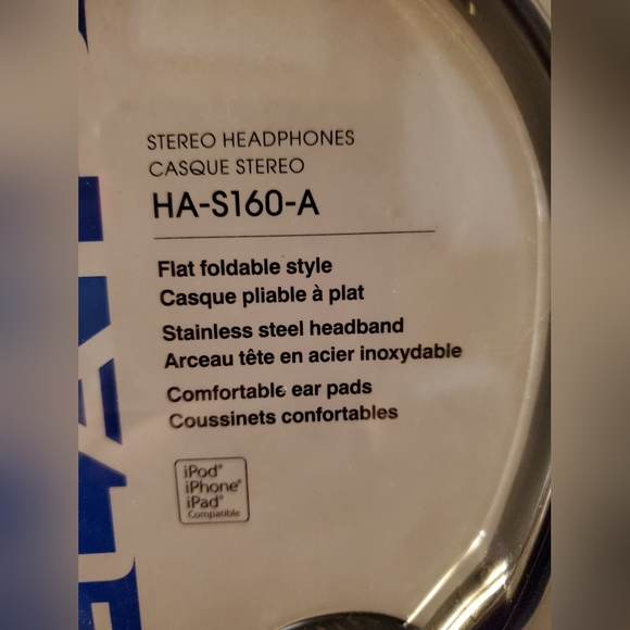 JVC HA-S160-A FLATS Stereo Headband Headphones BLUE. NEW. Fold Flat - Picture 4 of 8